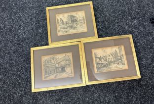 Three framed Finley signed prints of Leicester scenes largest measures approx 11 inches wide, Height