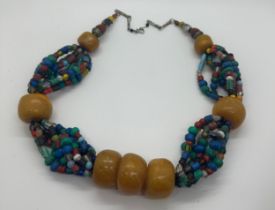Large vintage tribal necklace with amber beads, total weight 260g