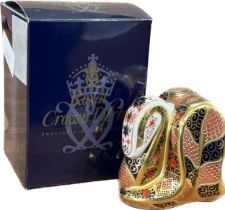 Royal Crown Derby paperweight, imari snake, with box