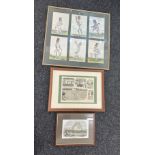 Three vintage framed cricket prints largest measures approx 25 inches tall by 26 inches wide