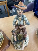 Vintage Capodimonte figure on a wooden base and 1 other, tallest measures approximately 12 inches