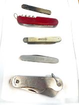 Selection of 5 vintage and later pocket/ fruit knives includes silver and mother of pearl