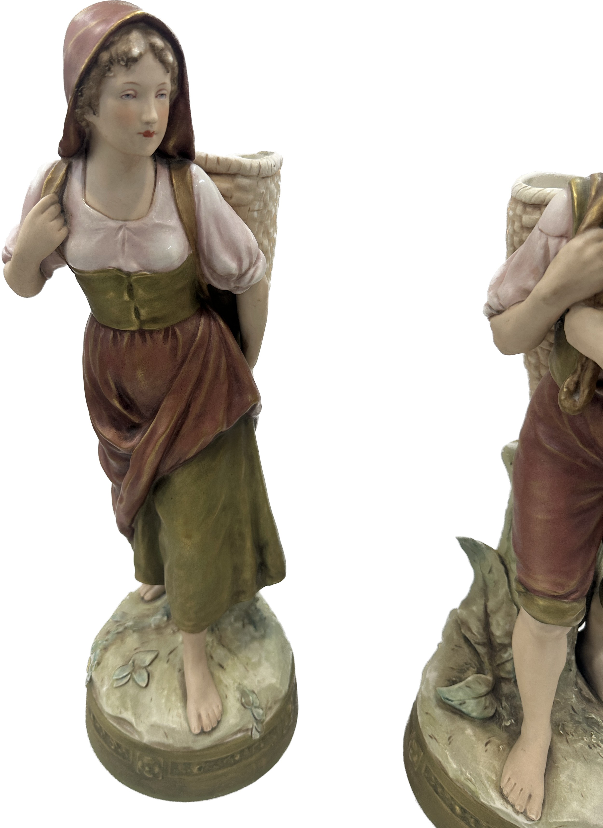 Pair Royal Dux bohemia harvester figures, approximate height 18 inches , good overall condition - Image 3 of 6