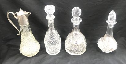 Selection of vintage glass decanters two with tags Whisky and Sherry tallest measures approx 12