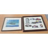 Two framed prints one ' Tribute to Nigel Mansell by Stuart Mclntyre' and a ' Cold war intercept by