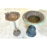 2 Antique metal bird baths, 23 inches tall