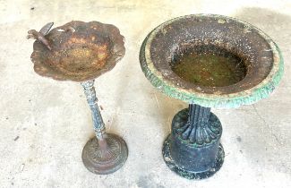 2 Antique metal bird baths, 23 inches tall