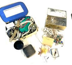 Large selection of assorted vintage and later costume jewellery includes beads, watches etc
