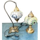 Moroccan style table lamps, matching shades, in need of re-wiring, tallest measures approximately 16