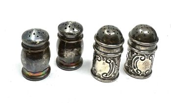 2 pairs of silver pepper pots largest measures height 4.5cm