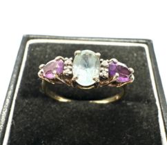 9ct gold tourmaline amethyst & diamond ring weight 2.1g