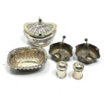 Selection of silver items includes salts ,.mustard pot etc