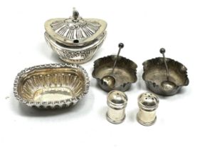 Selection of silver items includes salts ,.mustard pot etc