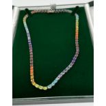 A Silver Multi Stone Set Tennis Style Necklace (29g)