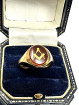 9ct Gold Vintage masonic Carnelian Ring (4.9g)