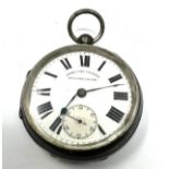 Silver english lever open face pocket watch the watch is ticking