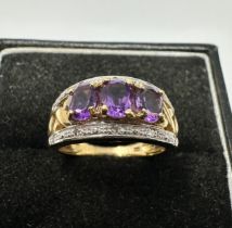 9ct gold amethyst & diamond ring weight 3.5g