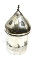 Silver & niello lidded trinket pot measures height approx 11cm by 6cm dia