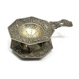 Vintage 800 silver tea strainer & stand