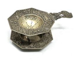 Vintage 800 silver tea strainer & stand