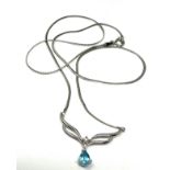 9ct White Gold Blue Topaz & Diamond Teardrop Pendant Necklace (2.2g)