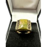 9ct gold smoky quartz and unakite statement ring (4.7g)