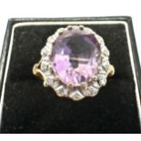 9ct gold amethyst & diamond ring weight 5.2 g