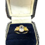 9ct Gold Blue & Yellow Topaz Three Stone Ring (2g)