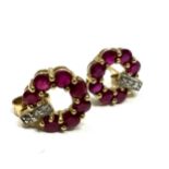 9ct Gold Diamond & Synthetic Ruby Stud Earrings (2.4g)