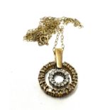 9ct Gold Diamond & Yellow Diamond Double Halo Pendant Necklace (2.4g)