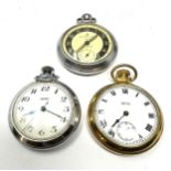 3 vintage pocket watches inc smiths & ingersoll all are ticking