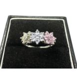 9ct White Gold Pink Sapphire, Tanzanite & Green Gemstone Ring (2g)