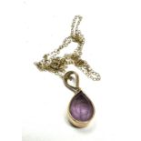 9ct Gold Amethyst Drop Pendant Necklace (3.3g)