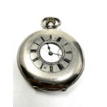 Antique silver half hunter pocket watch the watch is ticking cracked glass
