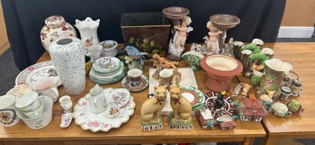 Large selection of pottery miscellaneous to include Masons, a pair of cherub stands, vases, tea cups