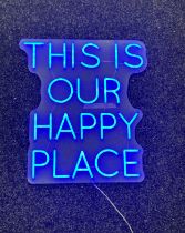 Neon beach light up "this is our happy place" blue neon light, complete working order measures