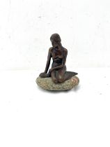 Art Nouveau style Kobenhavn cast bronze mermaid on a rock, 5" tall