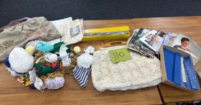 Selection of vintage knitting accessories to include knitting pins , cotton, string and knitting