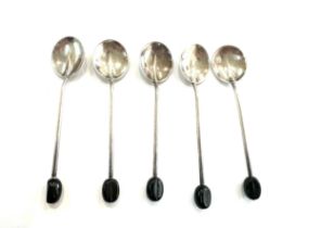 Set of five silver hallmarked coffee bean spoons