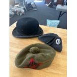Three vintage hats one a Christys London, Air training corps and one other