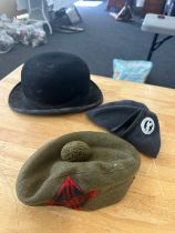 Three vintage hats one a Christys London, Air training corps and one other