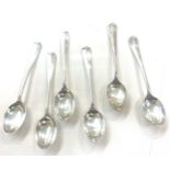 Set of six silver tea spoons, James Edward Barry Sheffield hallmark total weight 82 grams