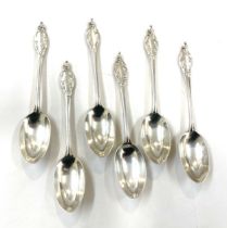 Set of 6 ornate silver tea spoons maker mark CJDF, total weight 92grams