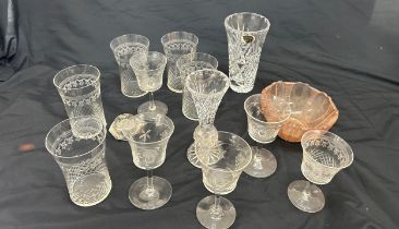 Selection of vintage and later glass includes Etched, bohemia etc