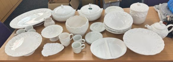 Part white Marks and Spencers fruit patterned tea and dinner service to include tureens, biscuit