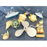 Selection of vintage Nautical items to include shells, boats models, fishing reels etc