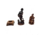 Selection of 3 vintage carved oriental figures, one has marks to base