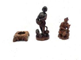 Selection of 3 vintage carved oriental figures, one has marks to base