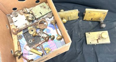 Large selection of vintage brass door handles