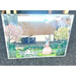 Frameless painted mirror measures approximately 27.5inches wide 20 inches tall